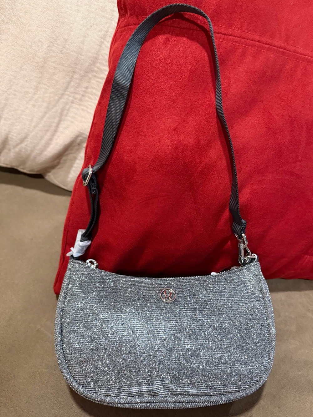 lululemon athletica Silver Sparkle Shoulder Bag with Black Strap